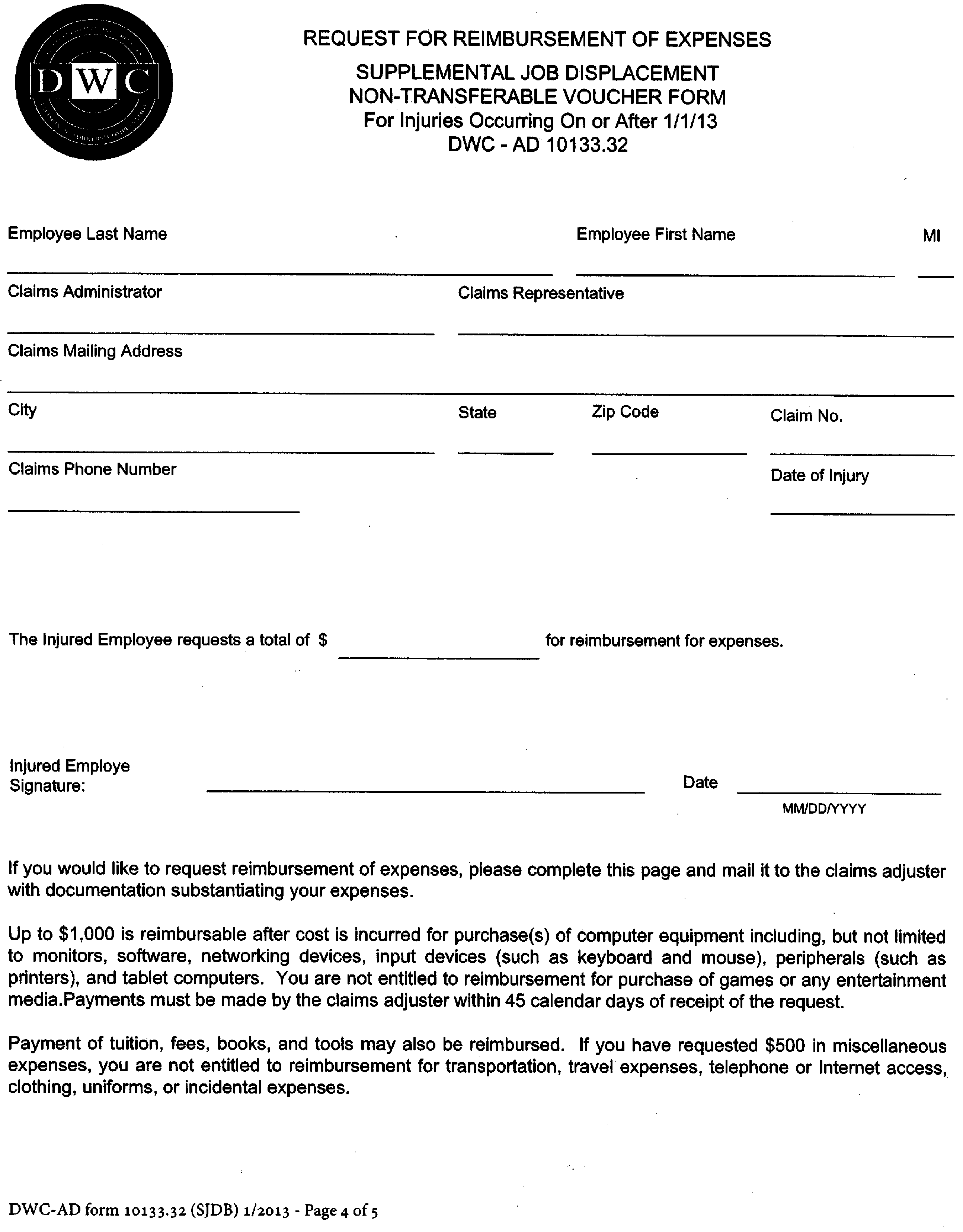 Image 4 within § 10133.32. Form [DWC-AD 10133.32 “Supplemental Job Displacement Nontransferable Voucher For Injuries Occurring on or After 1/1/13.”]